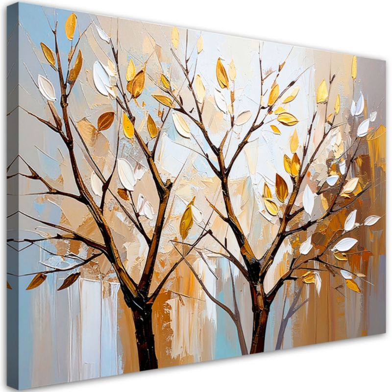 Obraz nowoczesny do salonu jak malowany Feeby Liście Gałązki w beżu 100x70cm 1szt