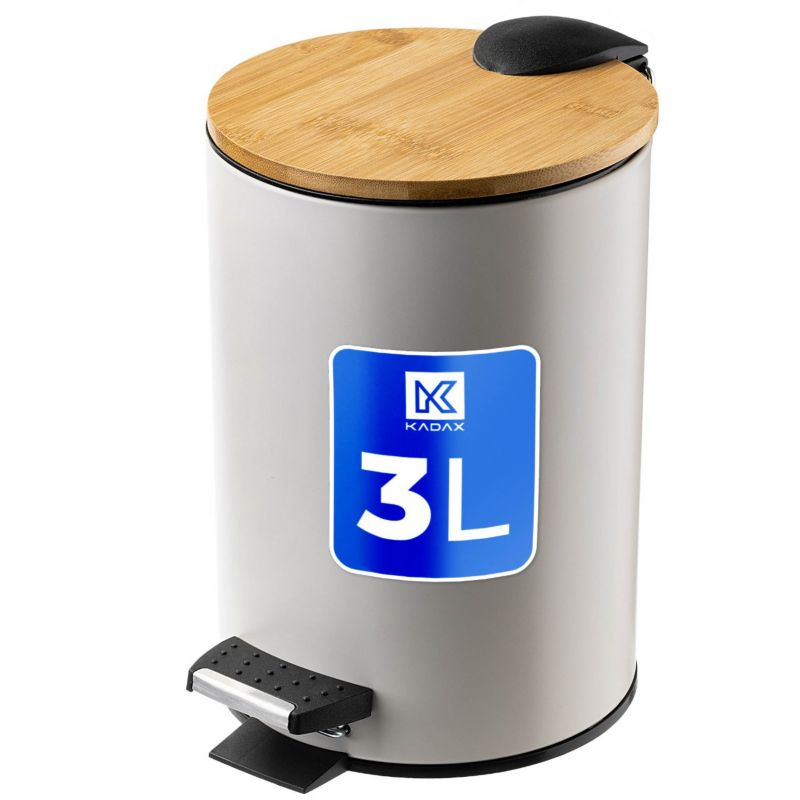 Kosz Na Śmieci KADAX Łazienkowy 3L Łazienki Bambus Beżowy mały metalowy Z Pedałem 1 szt.