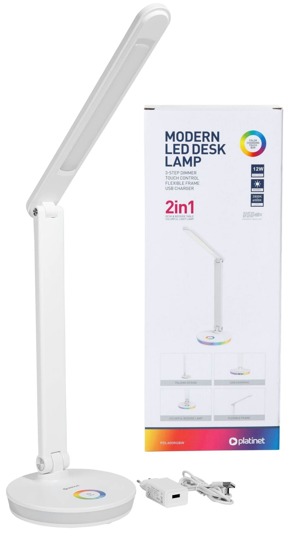 PLATINET Lampka led 12W 45937 PDL400RGBW biała z portem usb - Henryx24