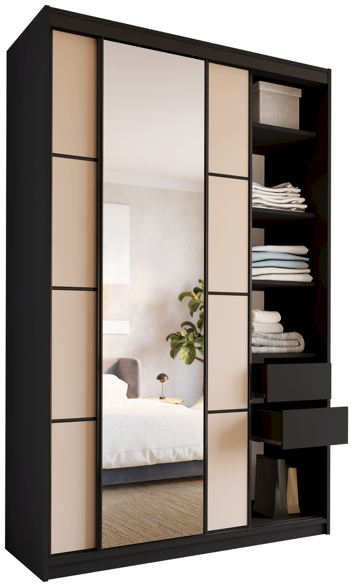 Wysoka beżowa szafa przesuwna z lustrem 150 cm LOFT MAX