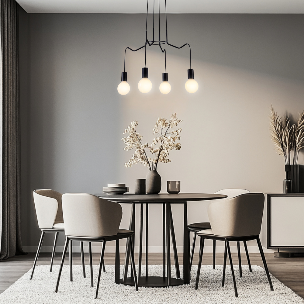 Czarna lampa wisząca metalowa do salonu BASSO 4xE27 regulowana wysokość