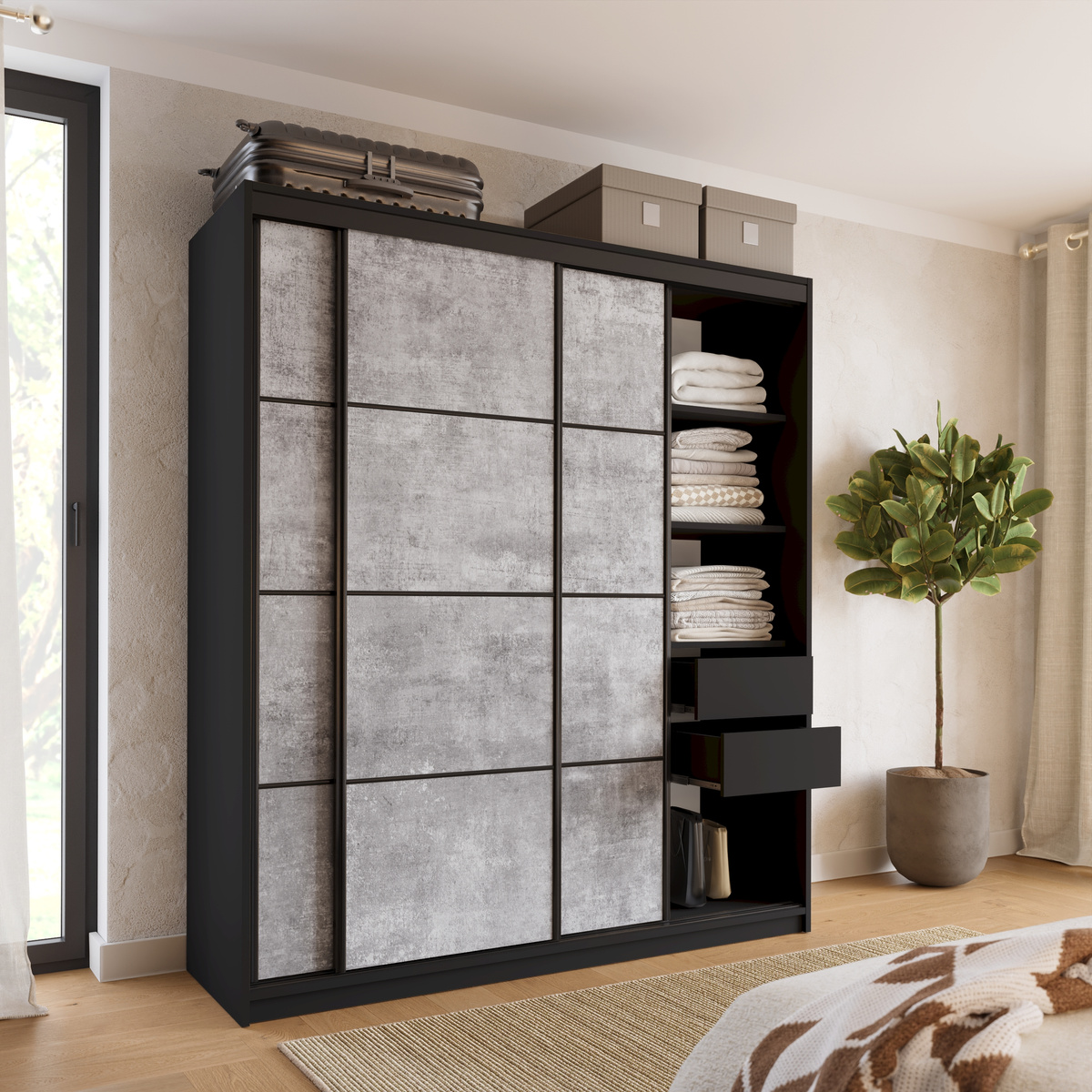 Duża szafa przesuwna 180 cm LOFT beton