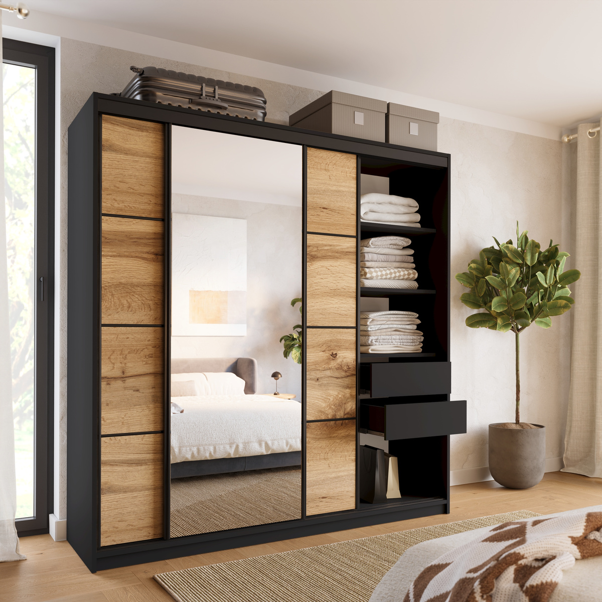 Szafa przesuwna 200 cm dąb wotan LOFT