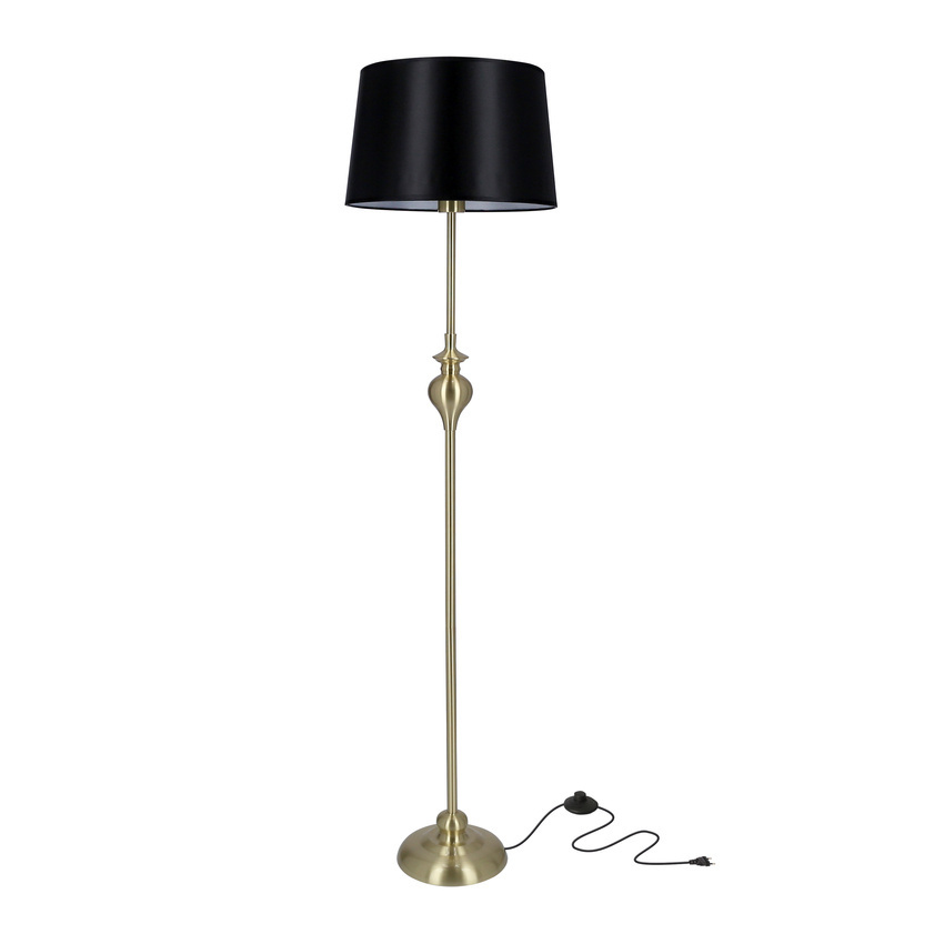Czarna lampa podłogowa do salonu Prima Gold złoty satynowy E27 metal