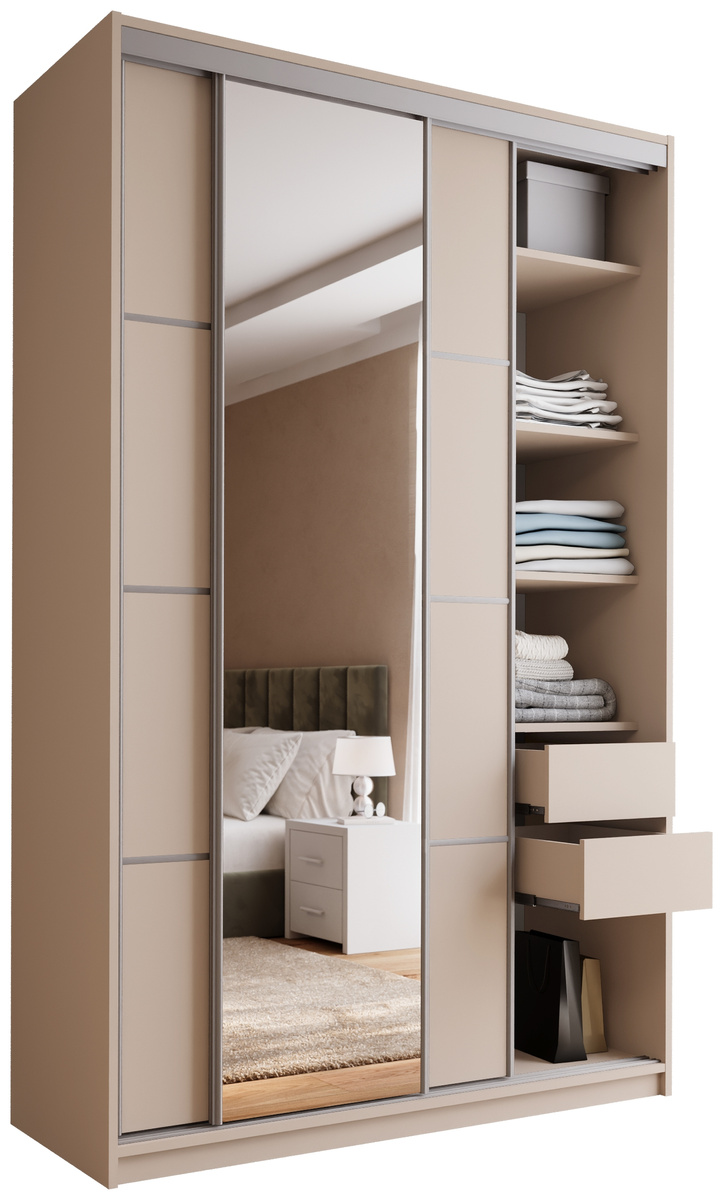 Trzydrzwiowa szafa przesuwna z lustrem 150 cm TOP MAX beż