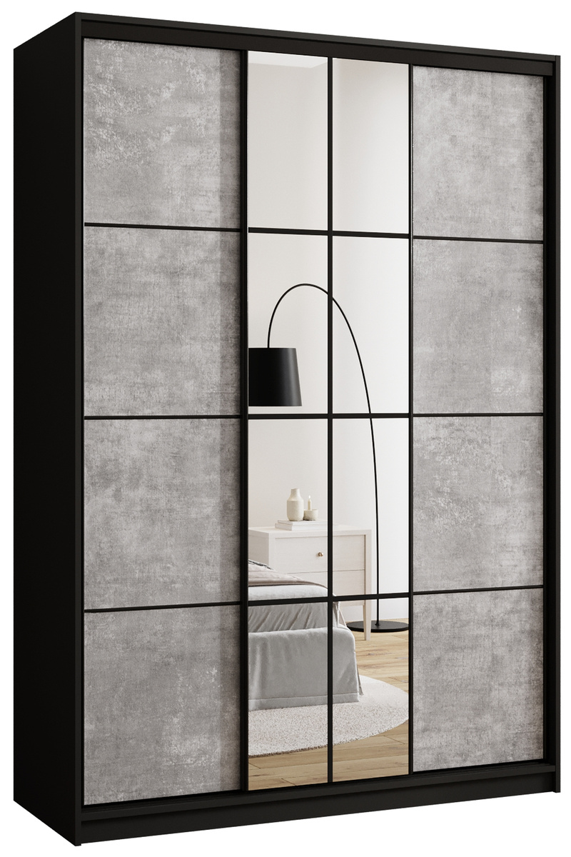 Szafa przesuwna 150 cm z lustrem do sypialni EDGE beton