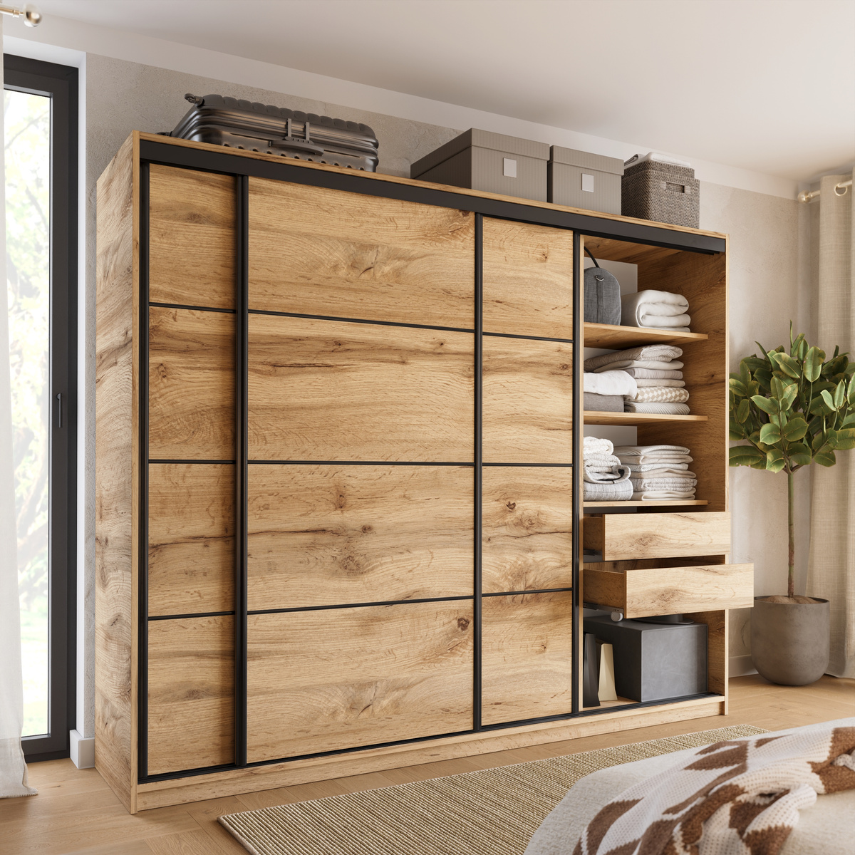 Szafa przesuwna 250 cm dąb wotan LOFT