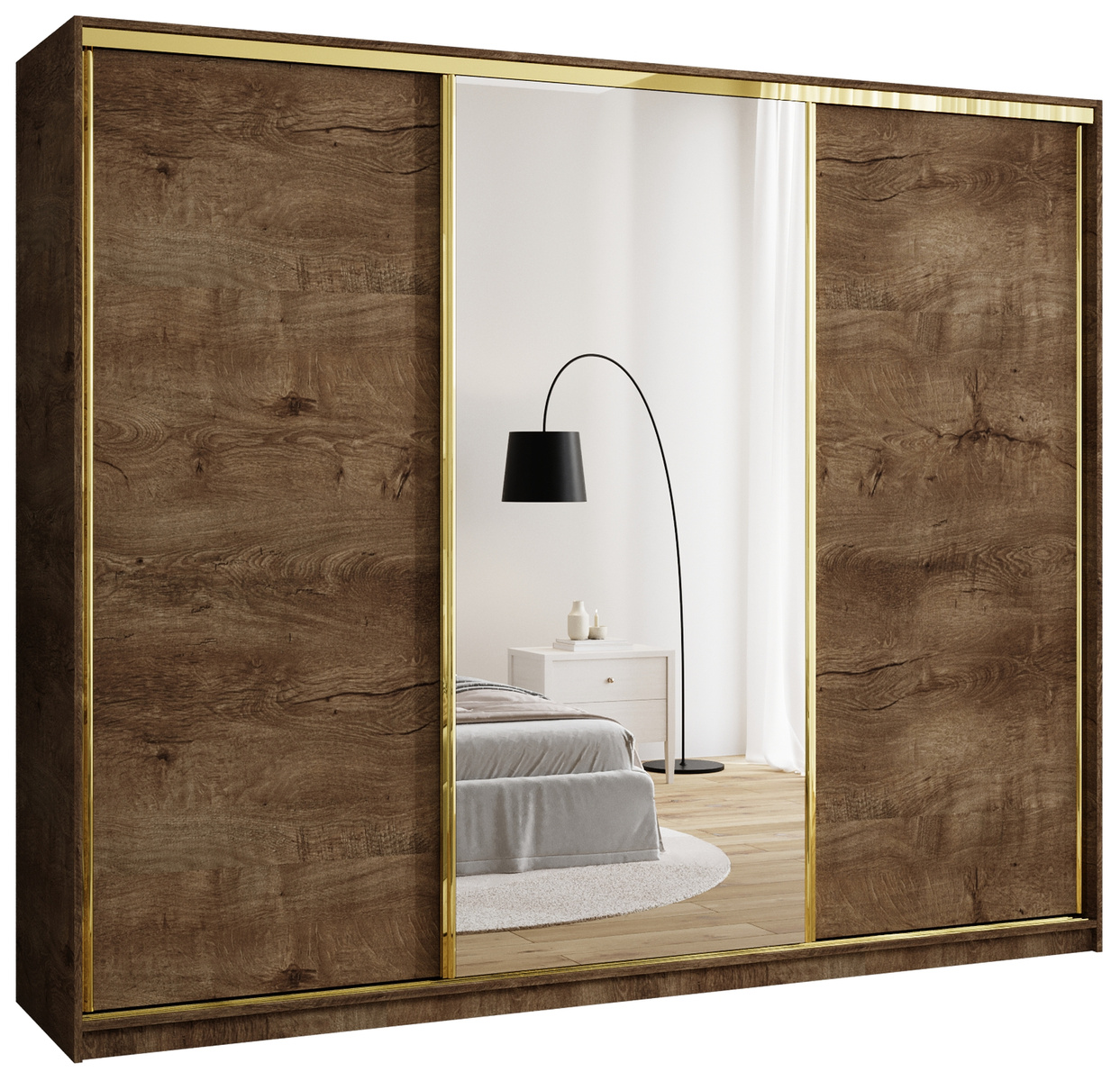 Nowoczesna trzydrzwiowa szafa przesuwna z lustrem 250 cm GOLD NEW