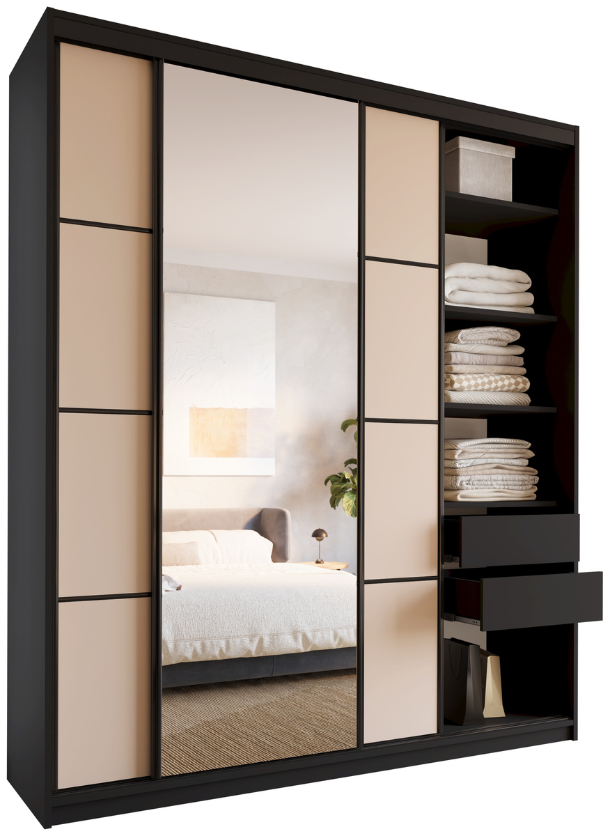Loftowa szafa przesuwna z lustrem 200 cm LOFT MAX beż piaskowy