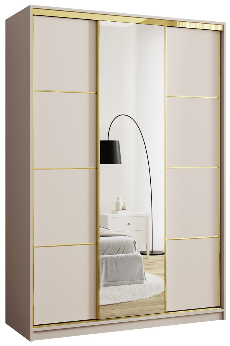 Beżowa nowoczesna szafa przesuwna z lustrem 150 cm GOLD NEW