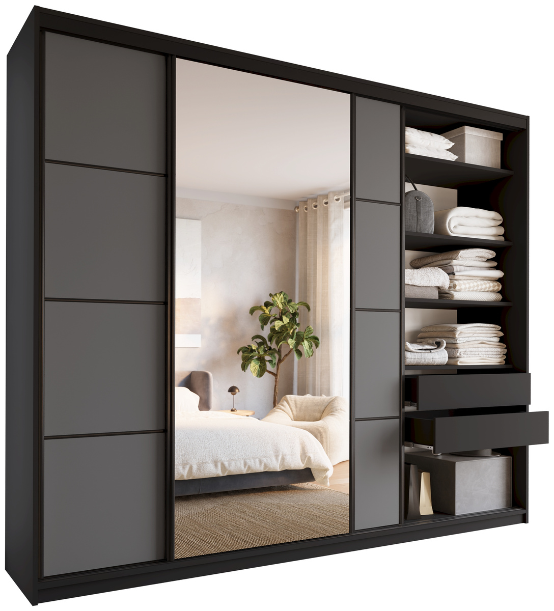 Duża szafa przesuwna z lustrem 280 cm LOFT MAX grafit