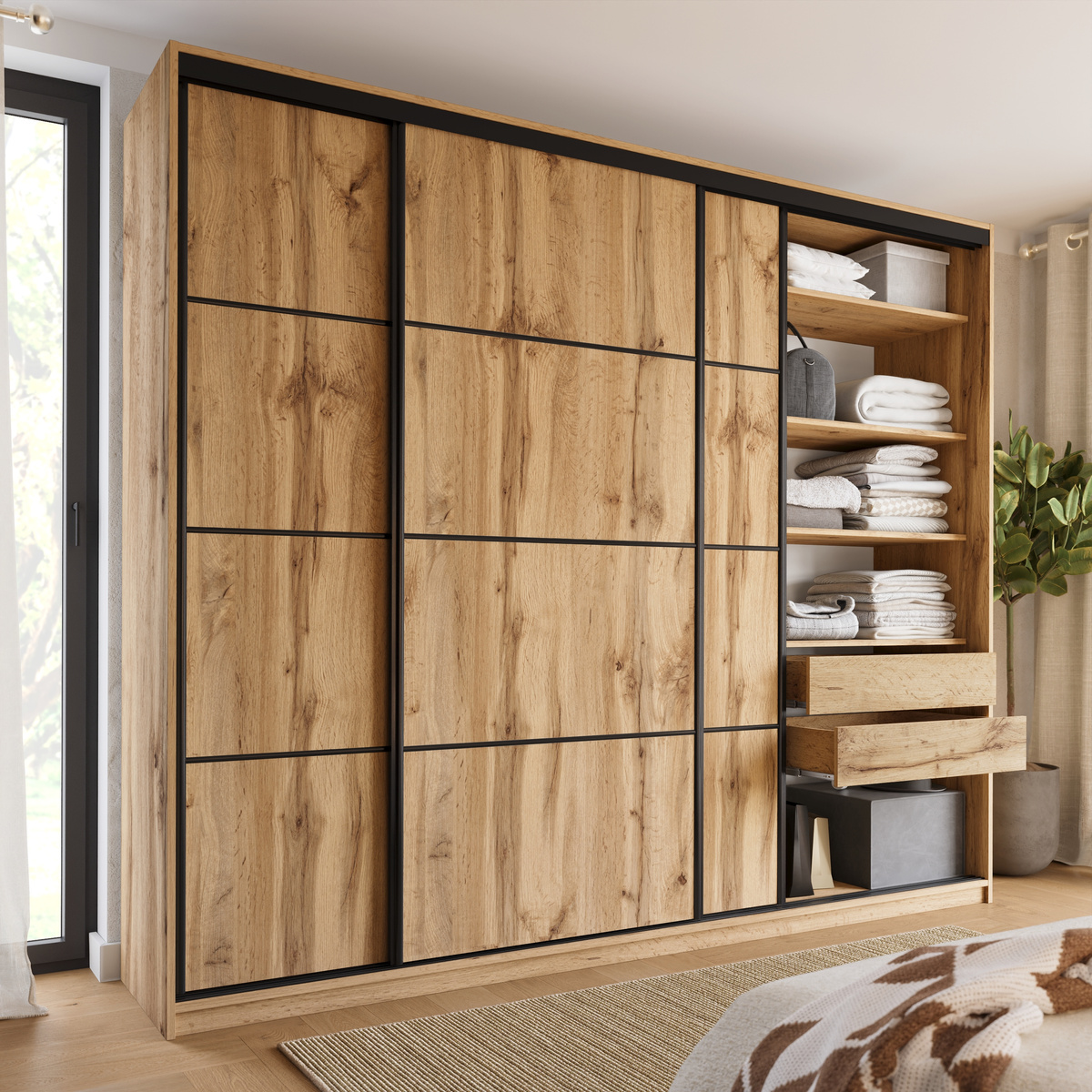 Duża trzydrzwiowa szafa przesuwna 250 cm LOFT MAX dąb wotan