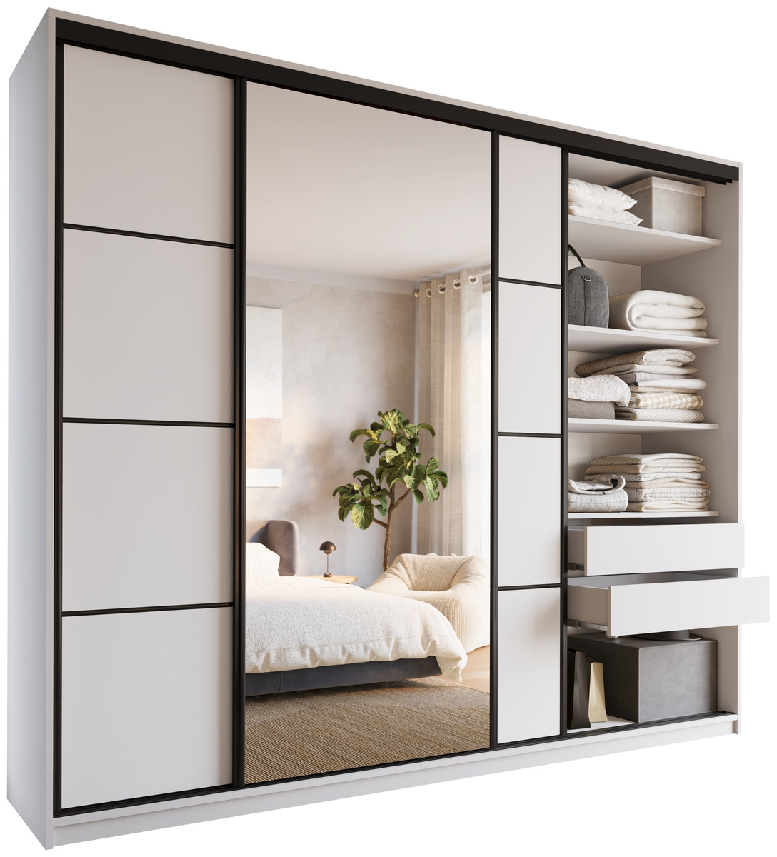 Duża biała szafa przesuwna z lustrem 280 cm LOFT MAX