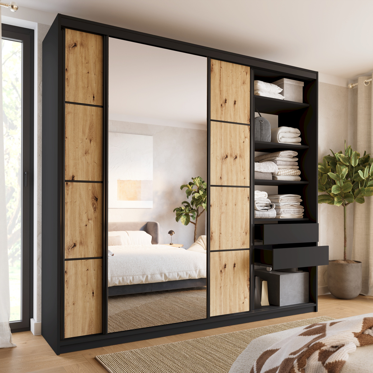 Duża loftowa szafa przesuwna z lustrem 250 cm LOFT MAX