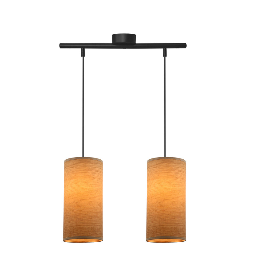 Czarna lampa wisząca 2-punktowa do salonu BALLO abażur orzechowy