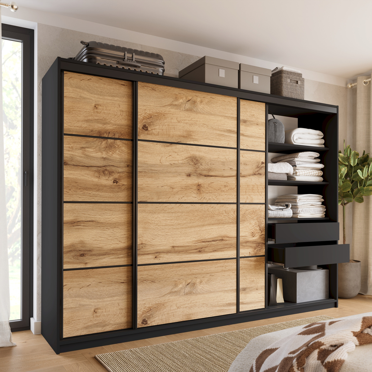 Szafa przesuwna 280 cm dąb wotan LOFT