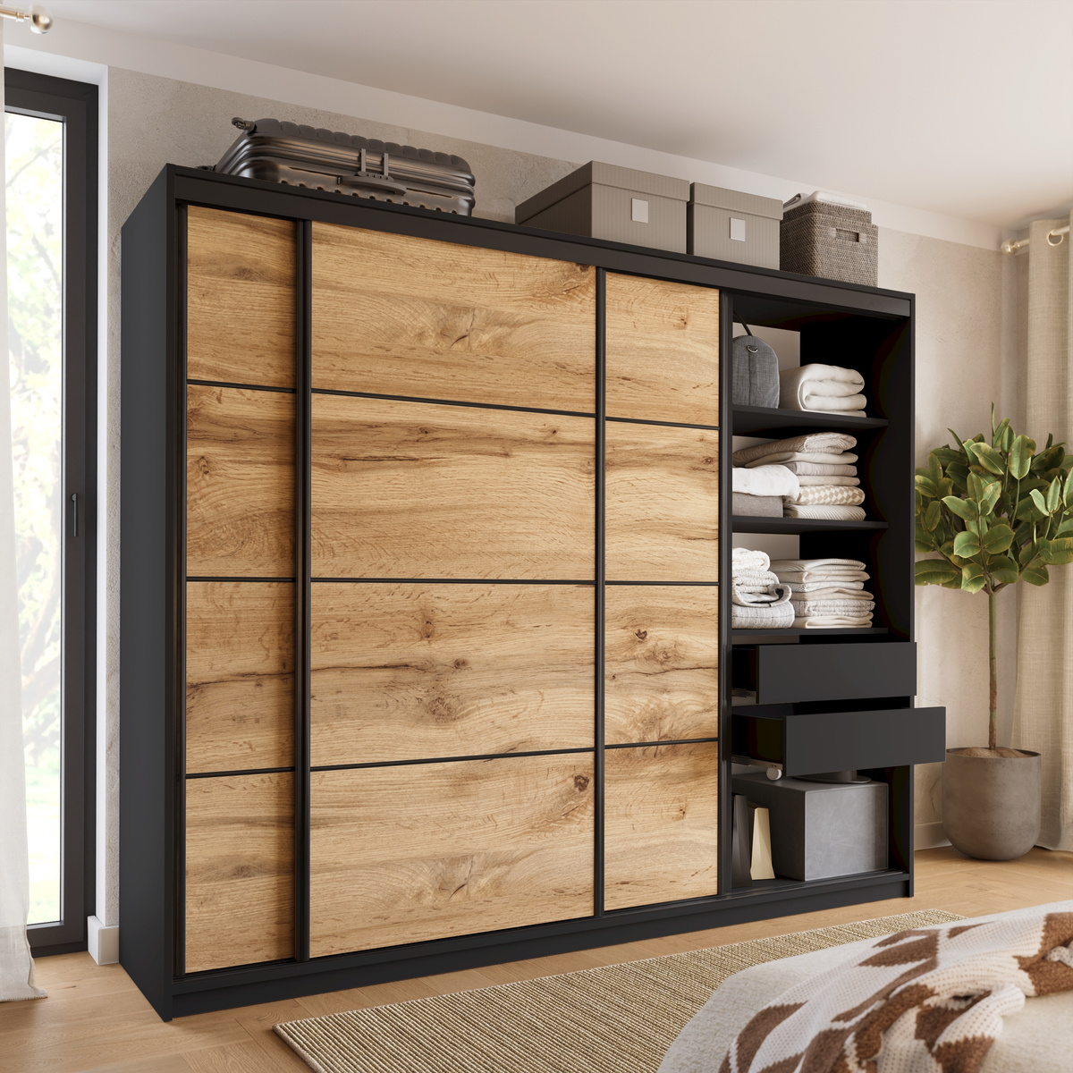 Szafa przesuwna 250 cm dąb wotan LOFT
