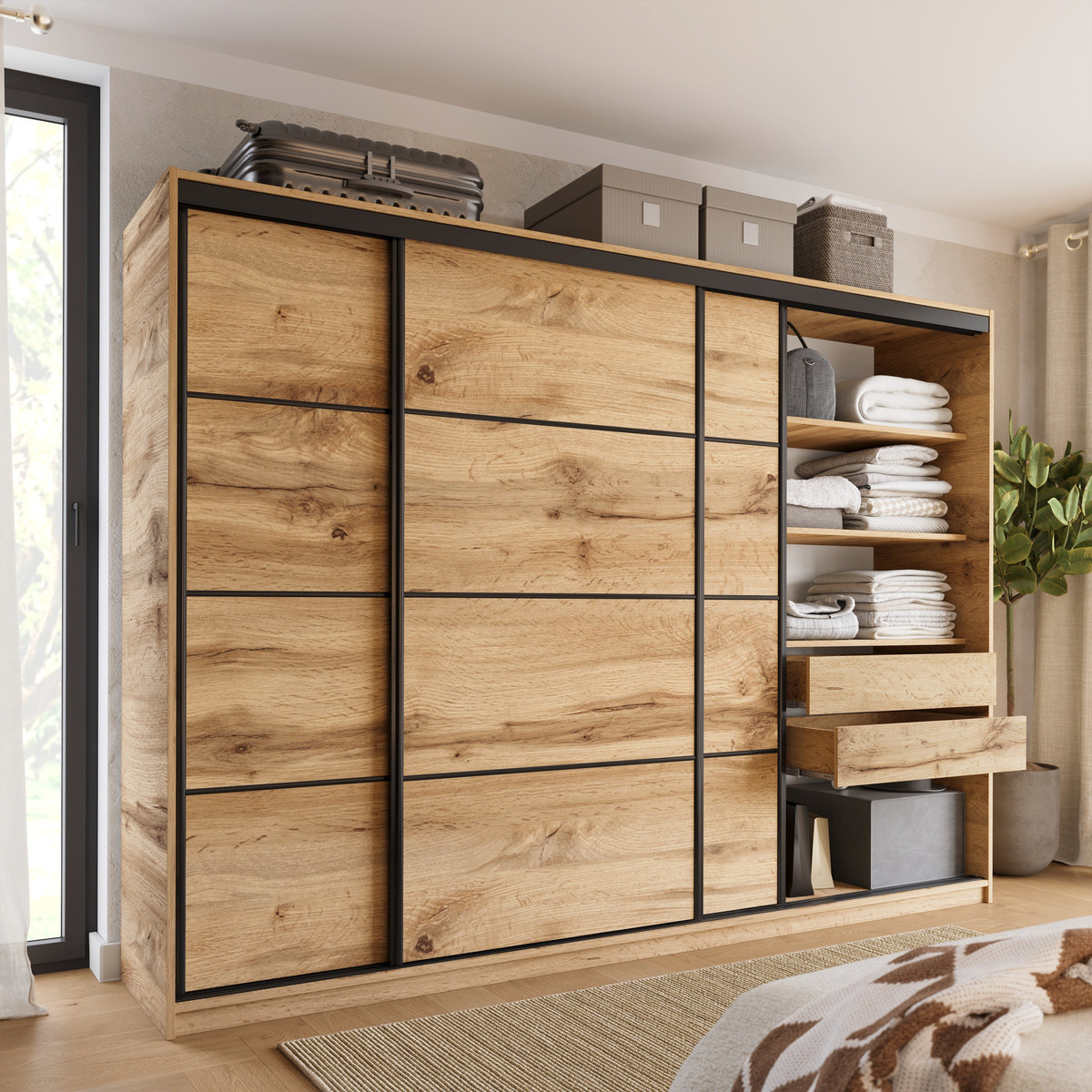Szafa przesuwna 280 cm dąb wotan LOFT