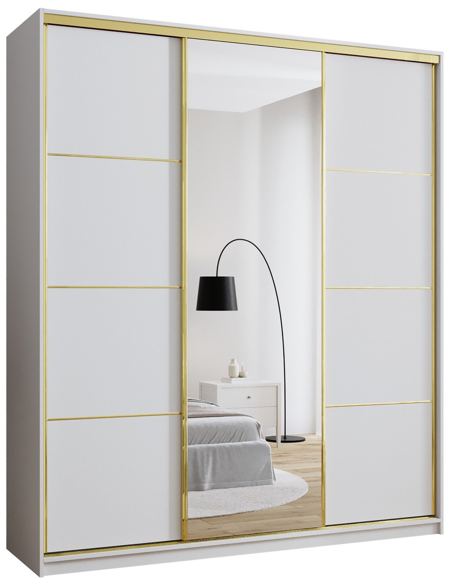 Biała szafa przesuwna z lustrem 200 cm GOLD NEW MAX