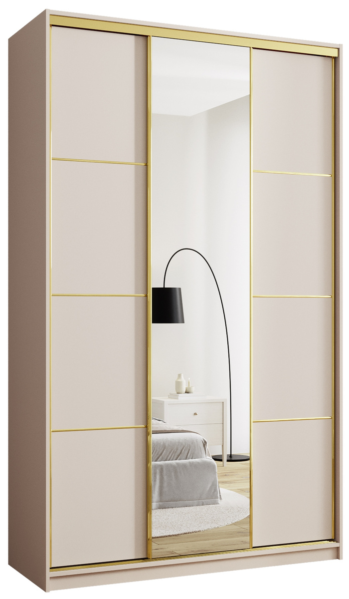 Beżowa szafa przesuwna z lustrem 150 cm GOLD NEW MAX