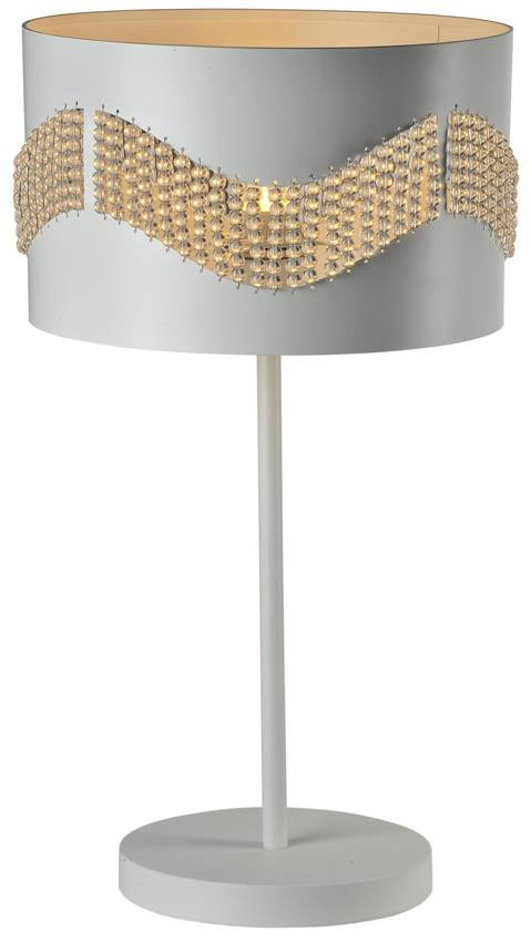 Biała lampka stołowa z koralikami do salonu ANTONIO 30 cm