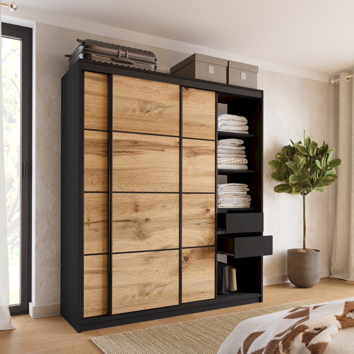 Szafa przesuwna 180 cm dąb wotan LOFT
