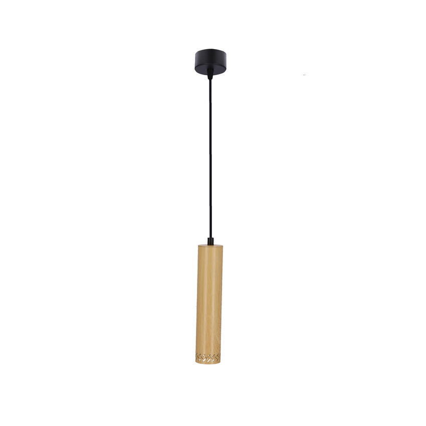 Czarna lampa wisząca metalowa regulowana do salonu TUBO drewniana oprawa