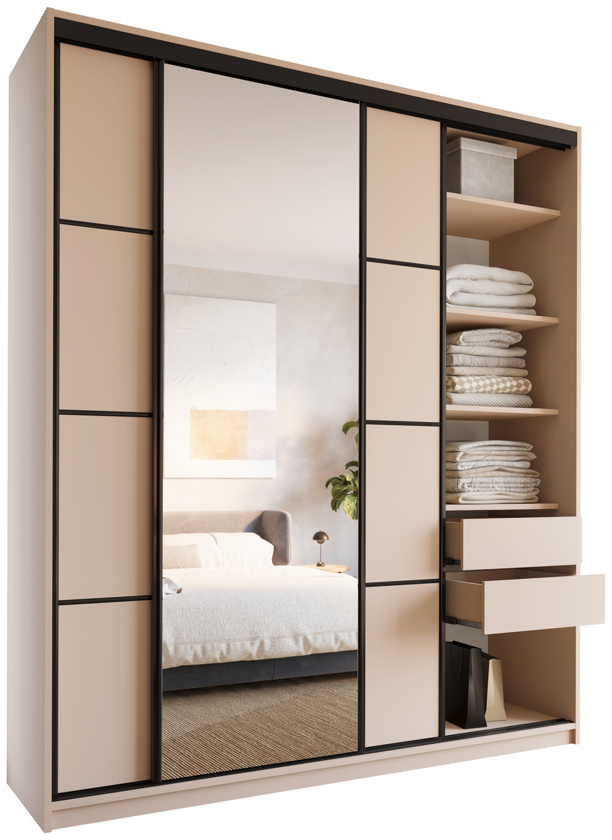 Loftowa szafa przesuwna z lustrem 200 cm LOFT MAX beż piaskowy
