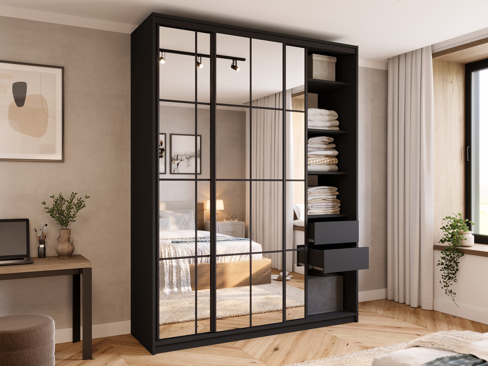 Trzydrzwiowa szafa przesuwna 180 cm lustrem OPTICA MAX