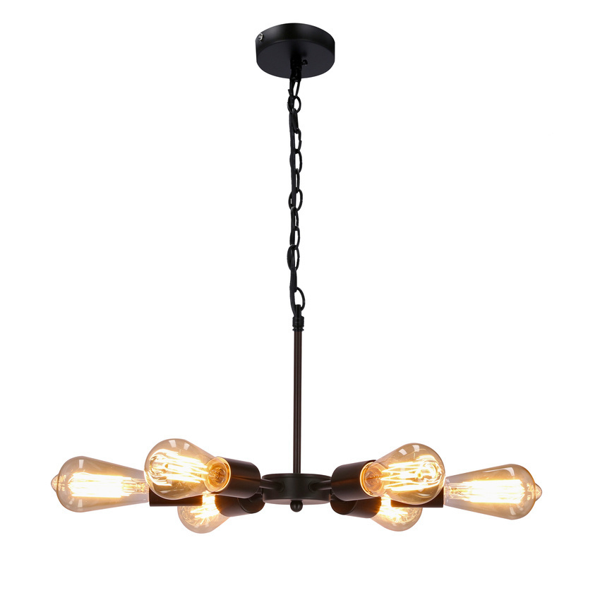 Czarna lampa wisząca 6-płomienna do salonu SPARTA metal