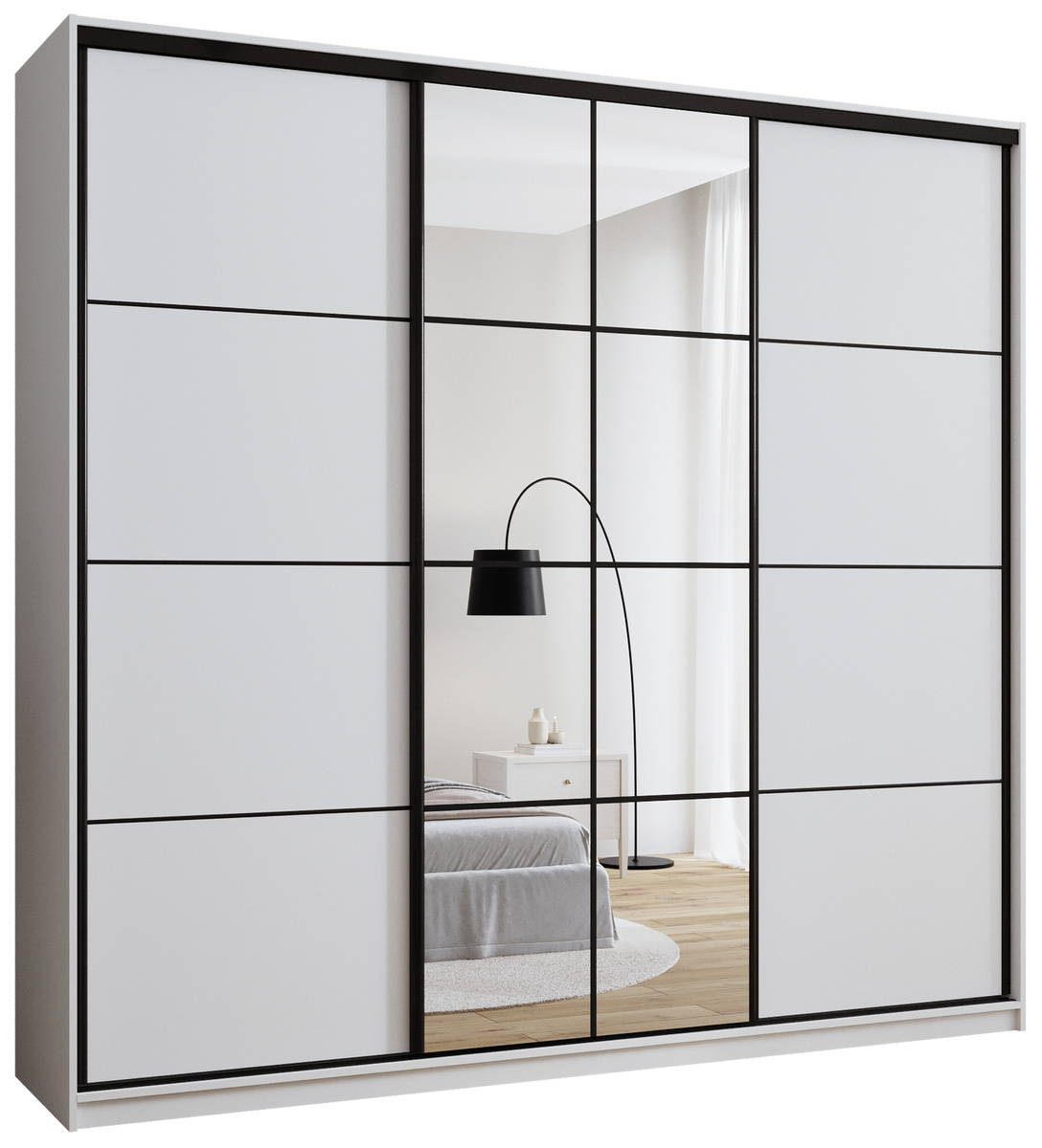Duża biała szafa przesuwna z lustrem 250 cm do sypialni EDGE MAX