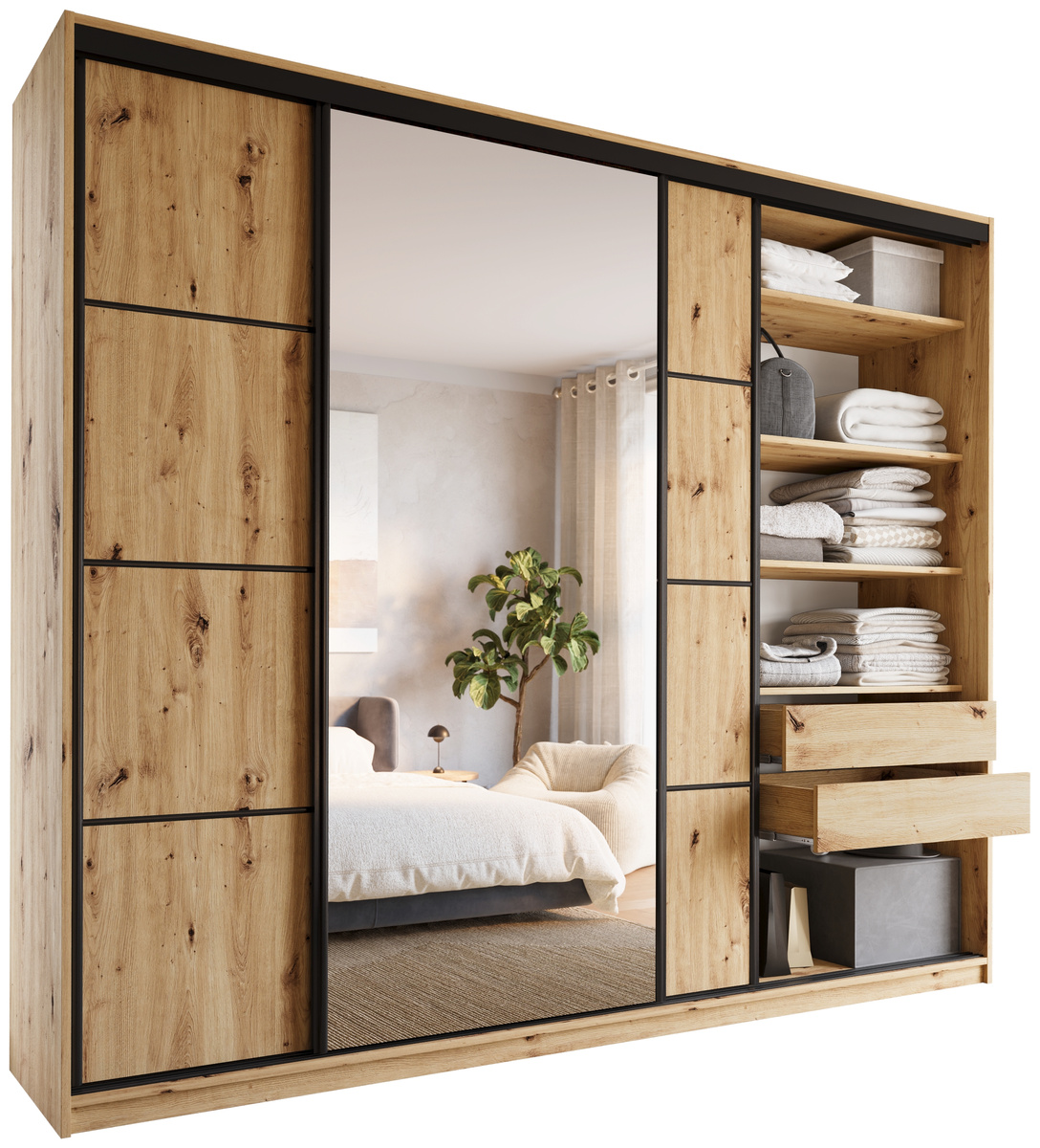 Szafa przesuwna z lustrem 280 cm z półkami i drążkami LOFT MAX