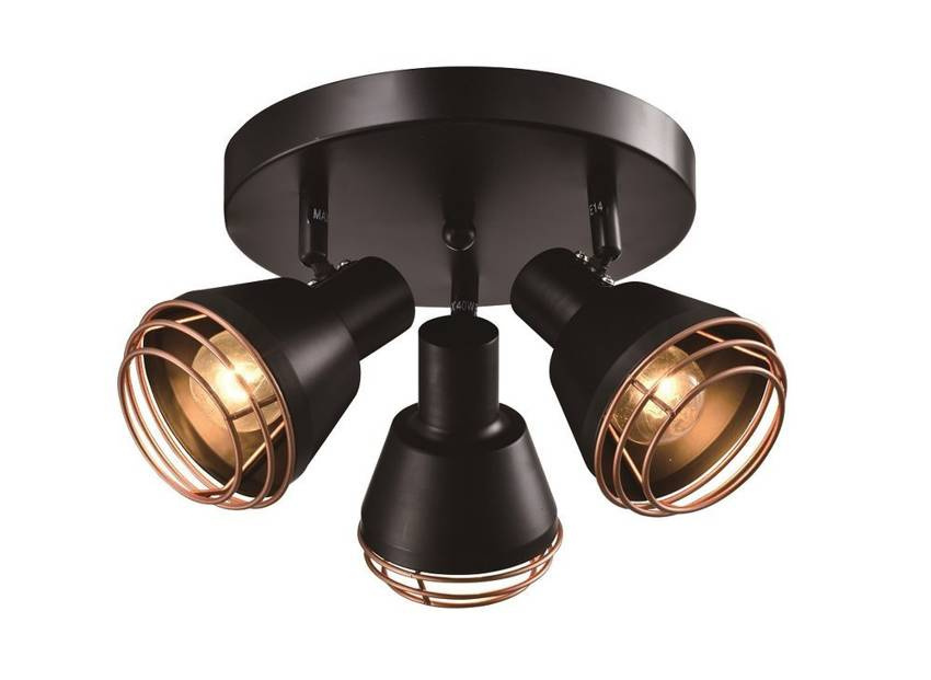Czarna lampa sufitowa loft z kloszami miedzianymi 3xE14 NERIA metal
