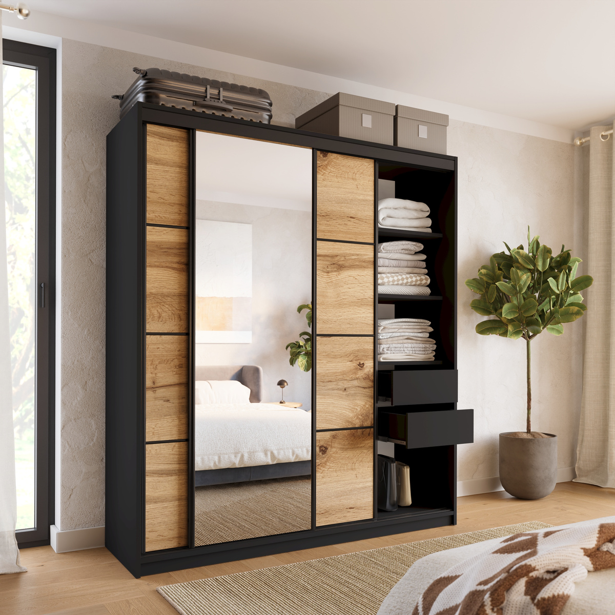 Szafa przesuwna 180 cm dąb wotan LOFT