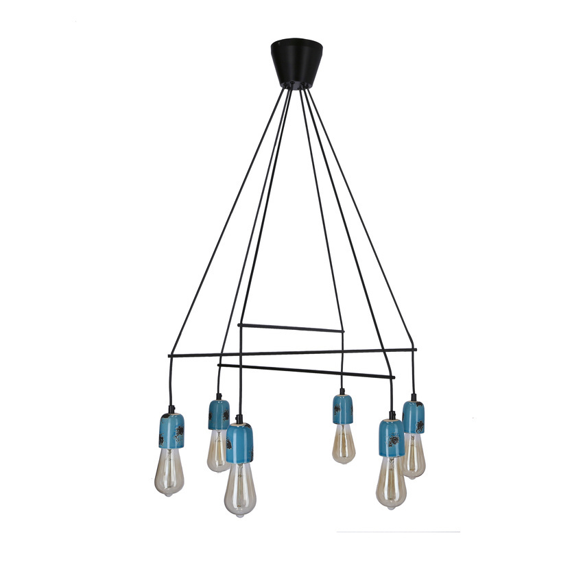 Czarna lampa wisząca do salonu VIDER 6-punktowa metalowa