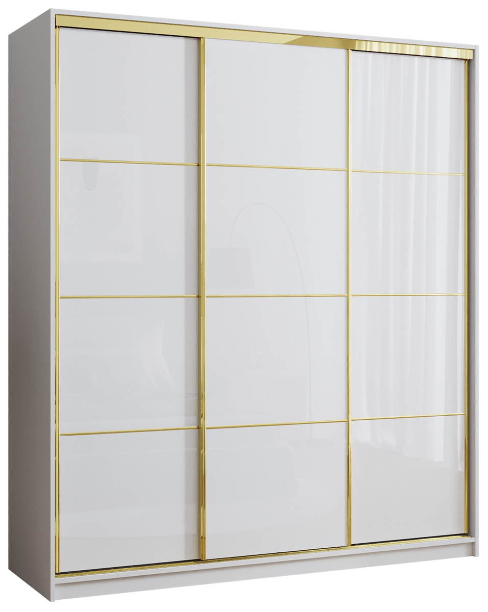 Biała szafa przesuwna 180 cm GOLD NEW połysk