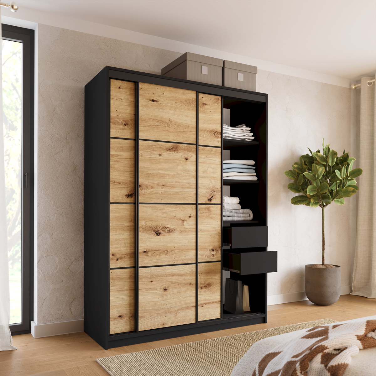 Szafa przesuwna 150 cm dąb artisan LOFT