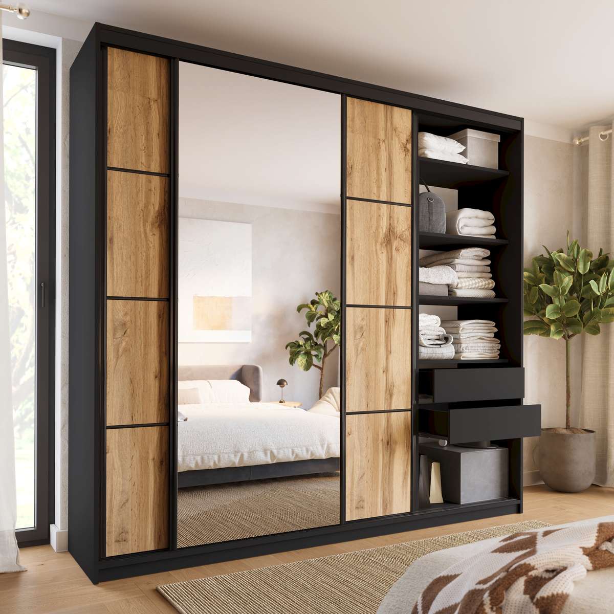 Loftowa duża szafa przesuwna z lustrem 250 cm LOFT MAX
