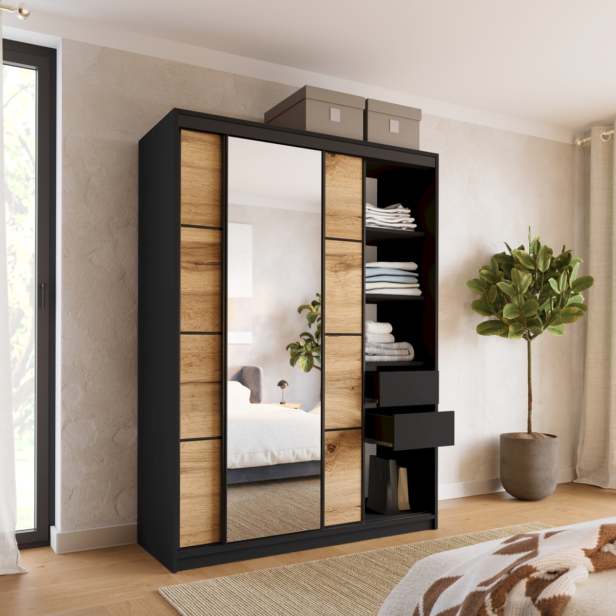 Szafa przesuwna 150 cm dąb wotan LOFT