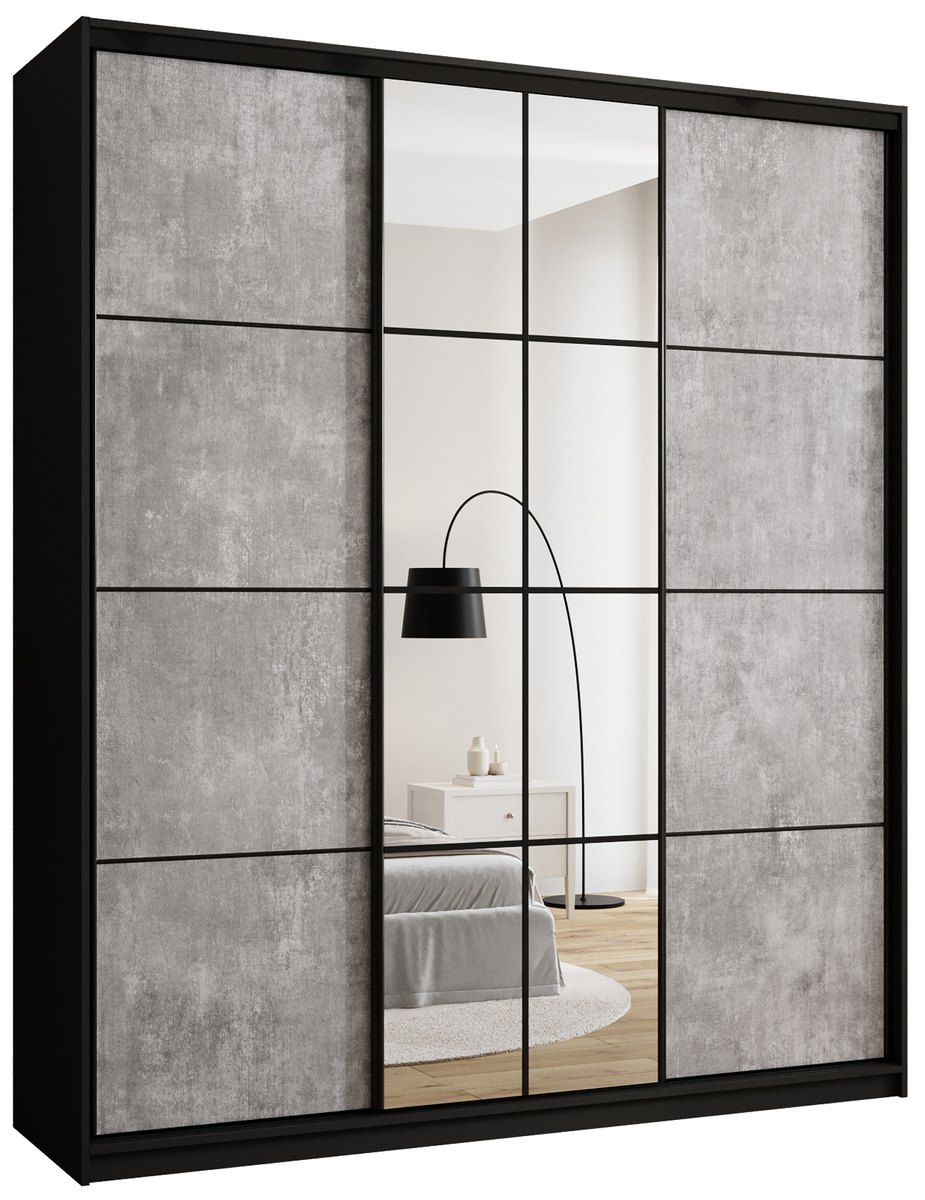 Szafa przesuwna 200 cm do sypialni z lustrem EDGE MAX beton