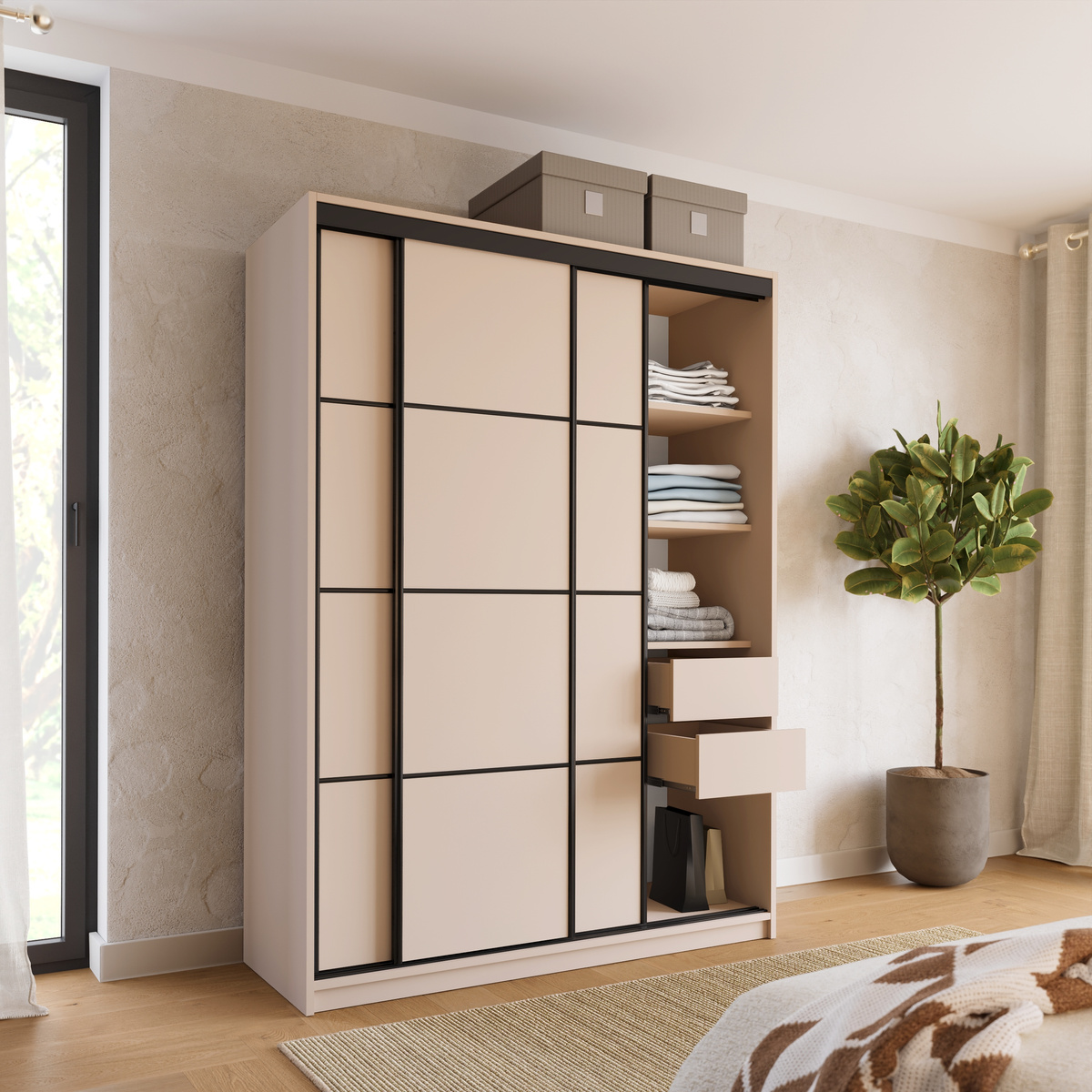 Szafa przesuwna do sypialni 150 cm LOFT beż piaskowy