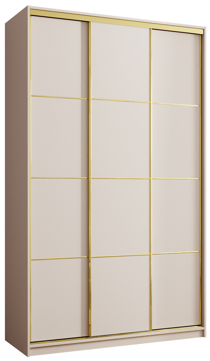 Beżowa szafa przesuwna 150 cm z szufladami GOLD NEW MAX