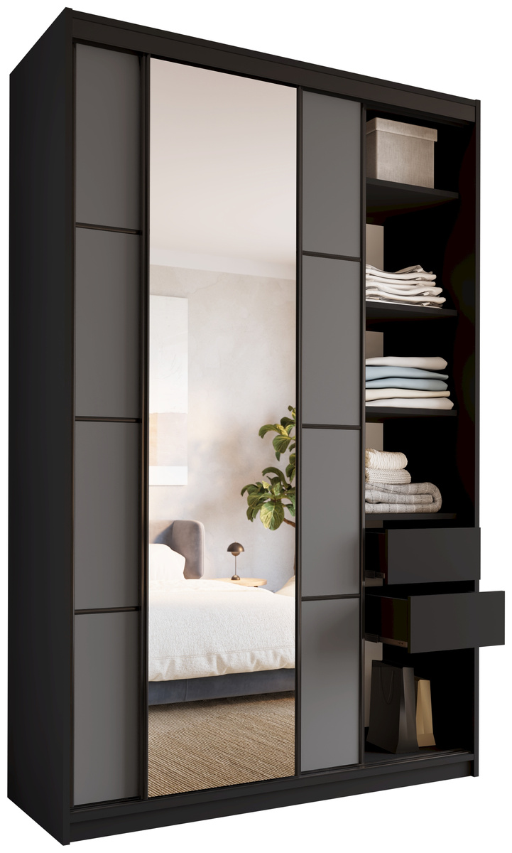Wysoka grafitowa szafa przesuwna z lustrem 150 cm LOFT MAX
