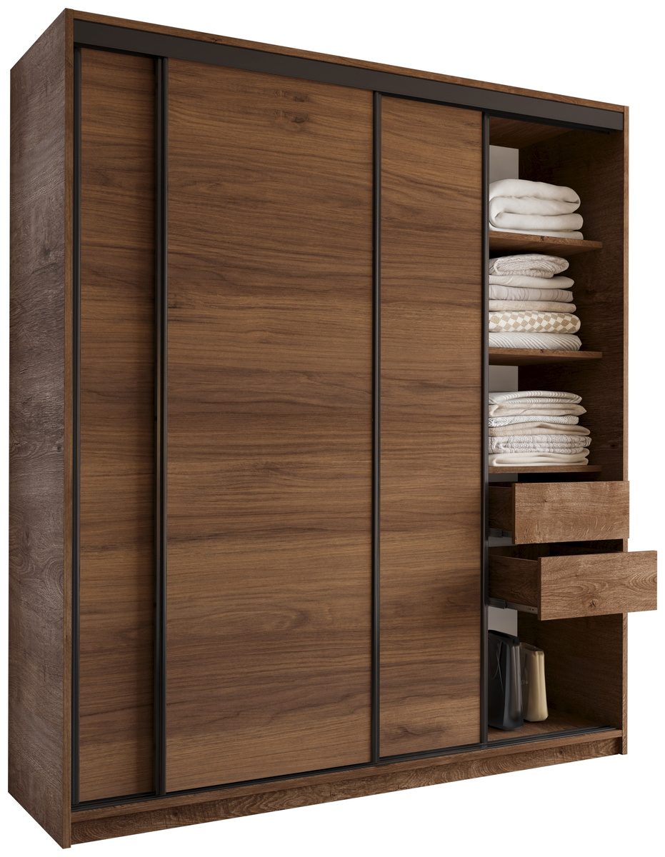 Szafa przesuwna z drążkami 180 cm do sypialni LOFT orzech