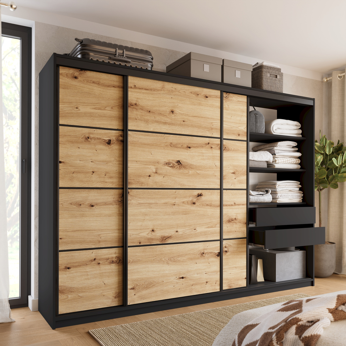Szafa przesuwna 280 cm dąb artisan LOFT