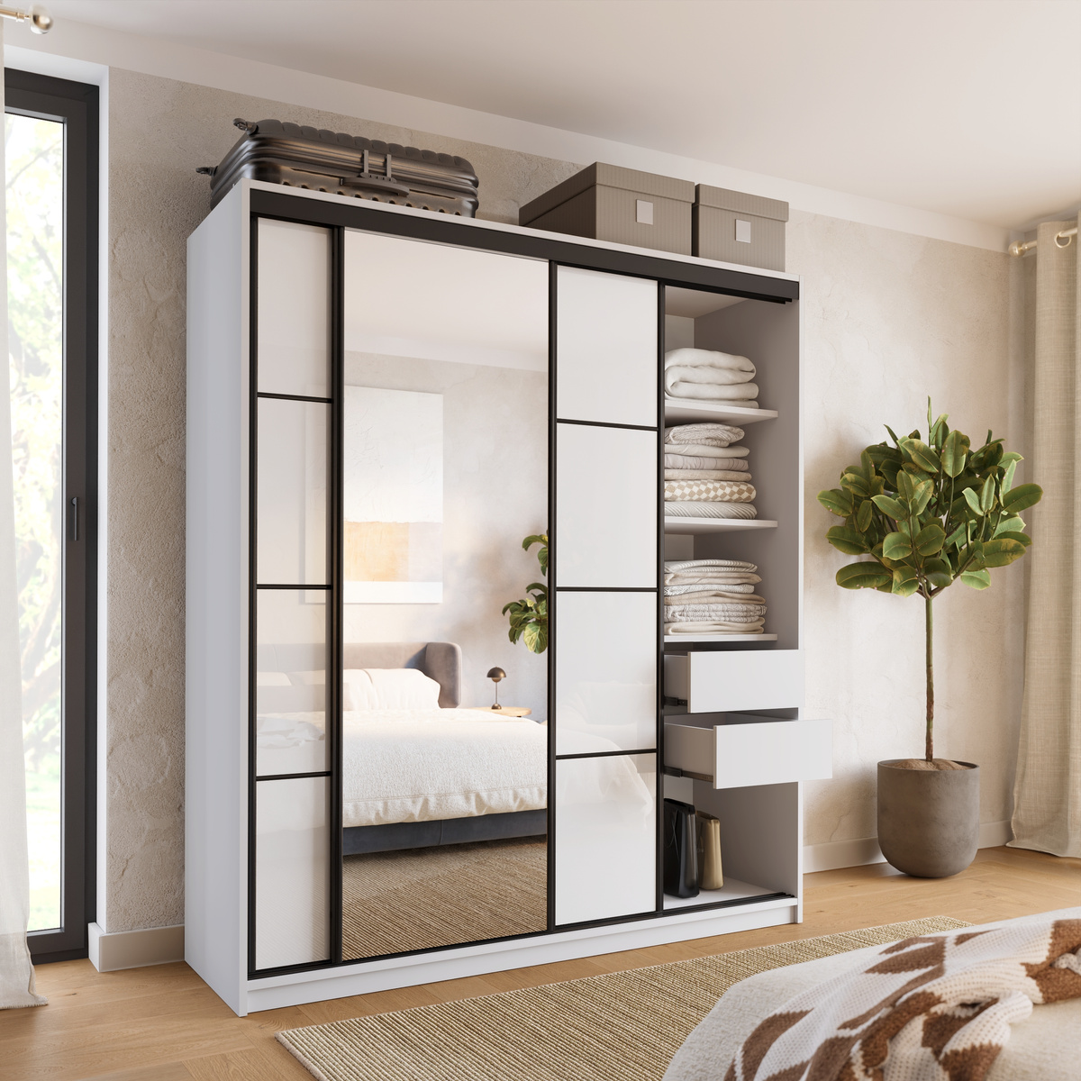 Szafa przesuwna 180 cm biała połysk LOFT