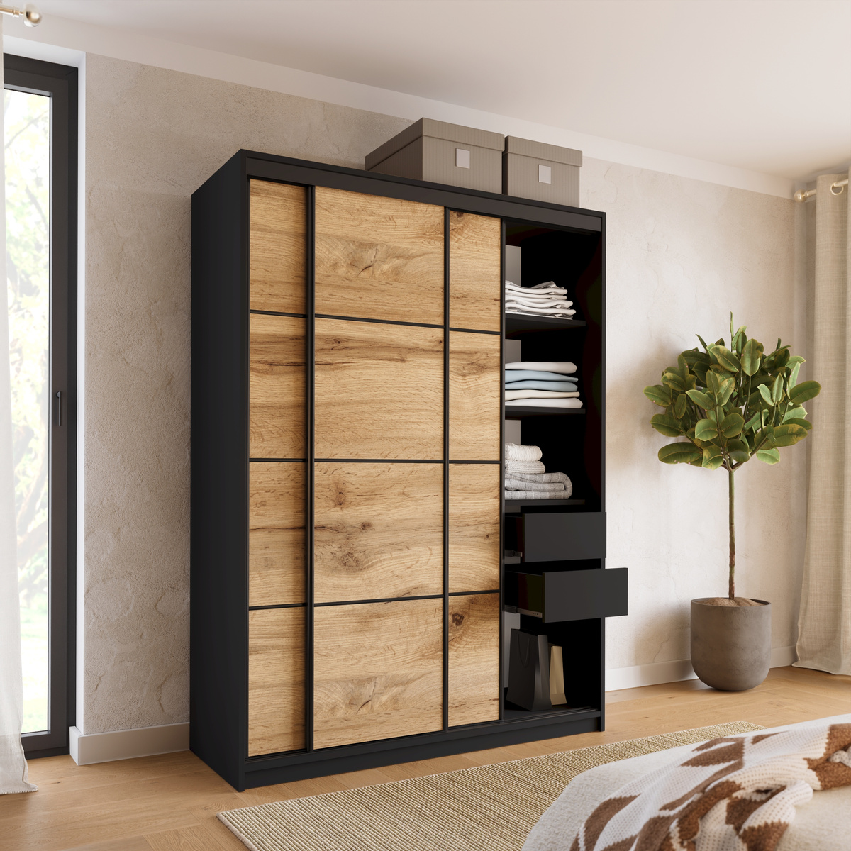 Szafa przesuwna 150 cm dąb wotan LOFT