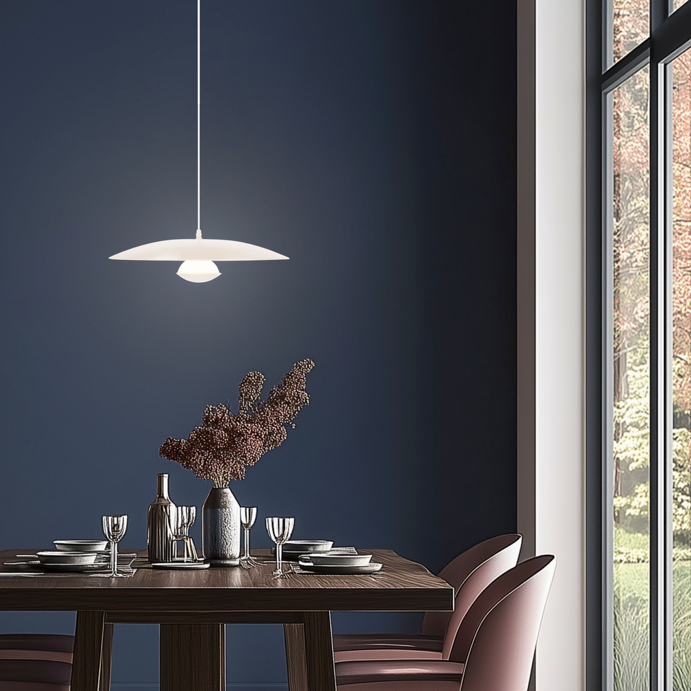 Biała lampa wisząca nad stół LED 34 cm LUND skandynawska metalowa