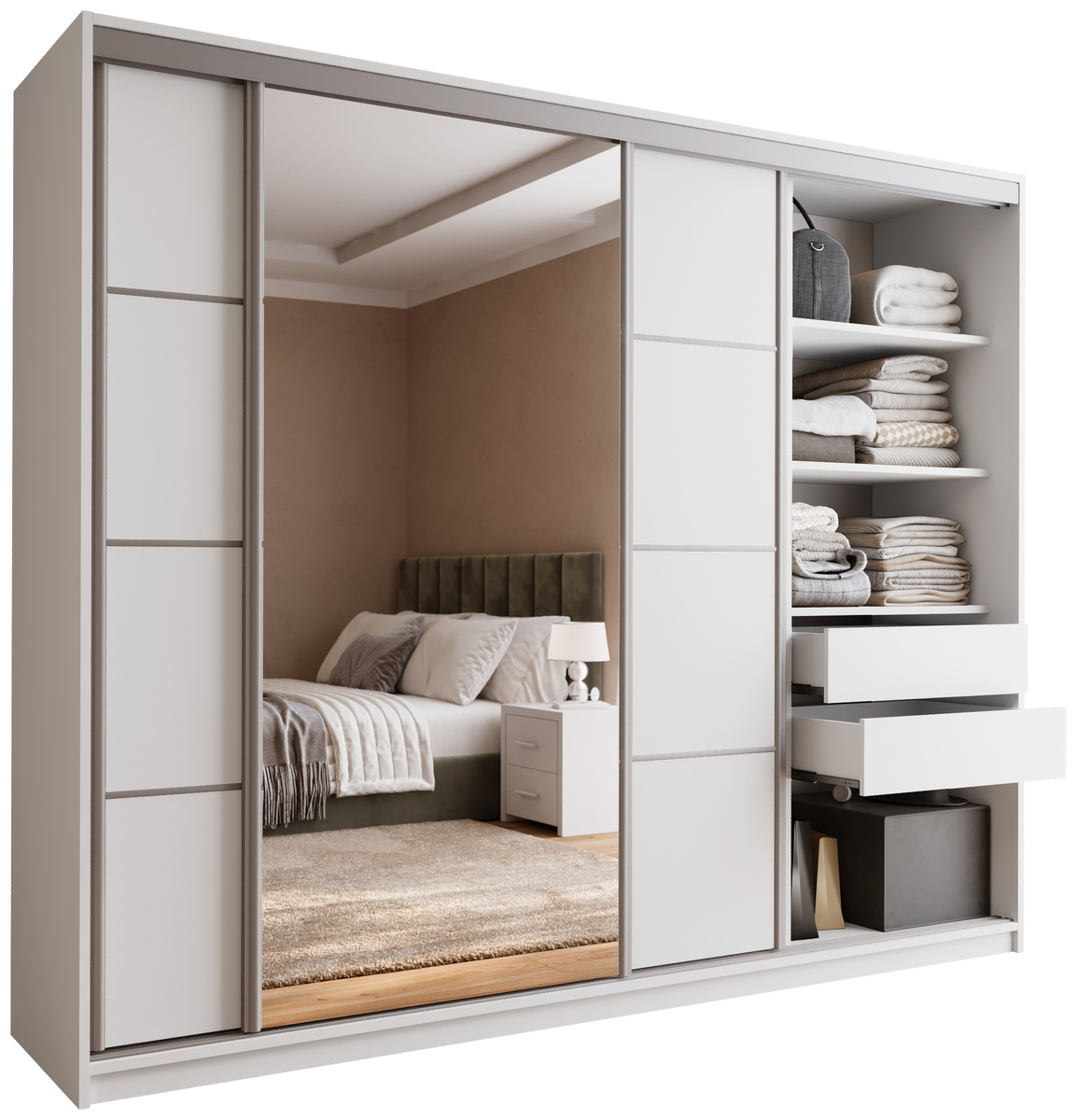 Biała szafa przesuwna z lustrem 250cm TOP