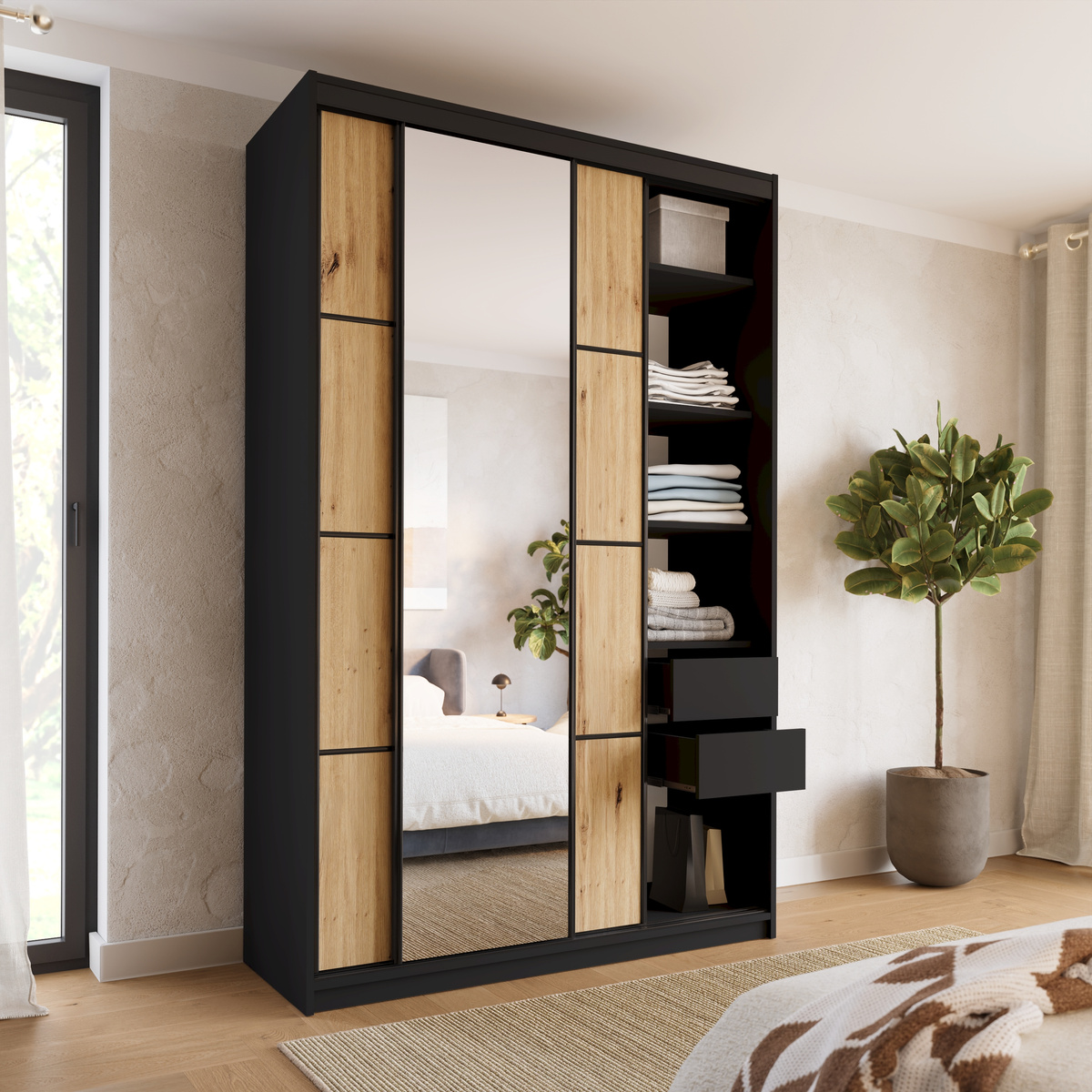 Szafa przesuwna z lustrem 150 cm LOFT MAX dąb artisan